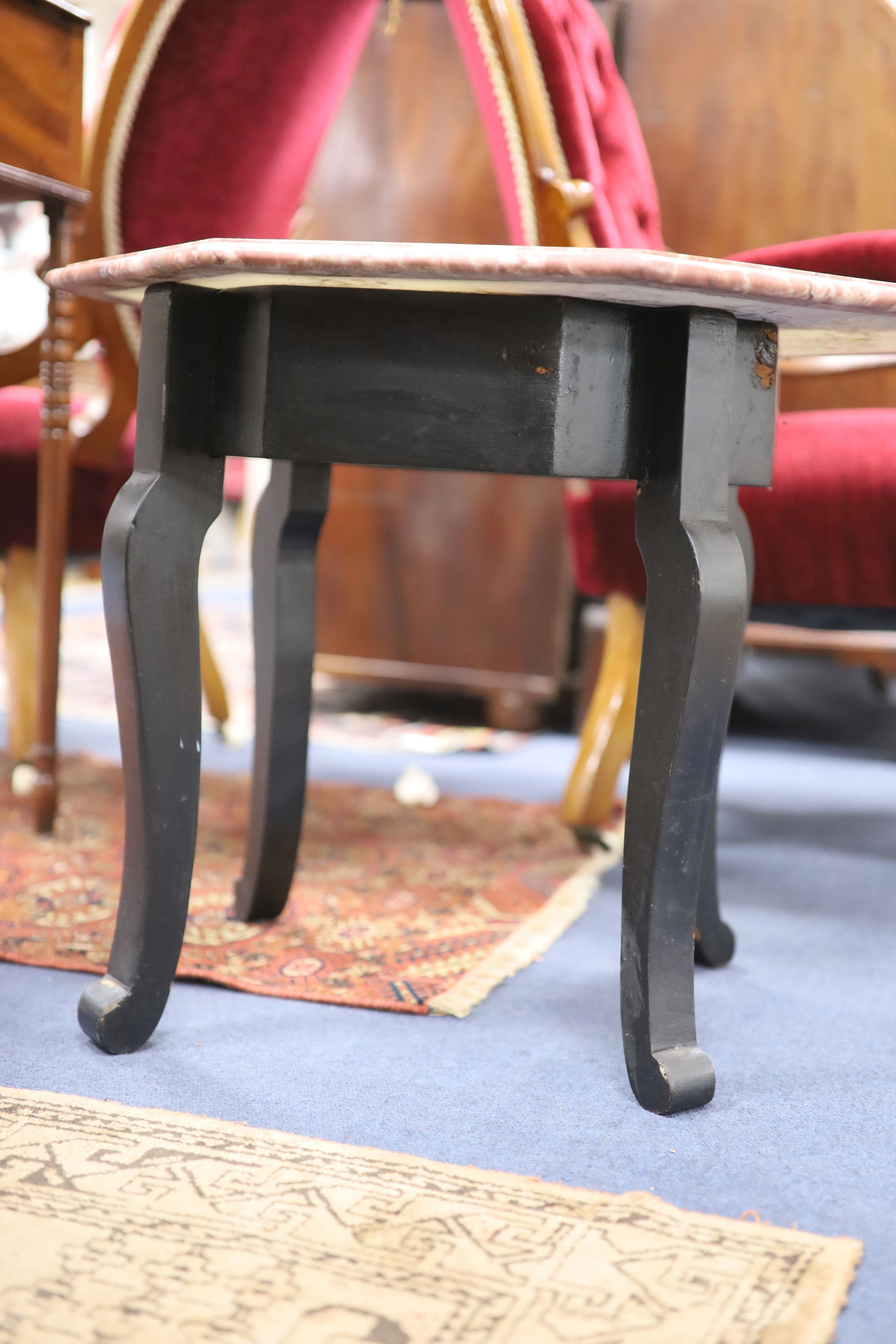An octagonal hardstone inlaid occasional table, width 57cm, height 47cm